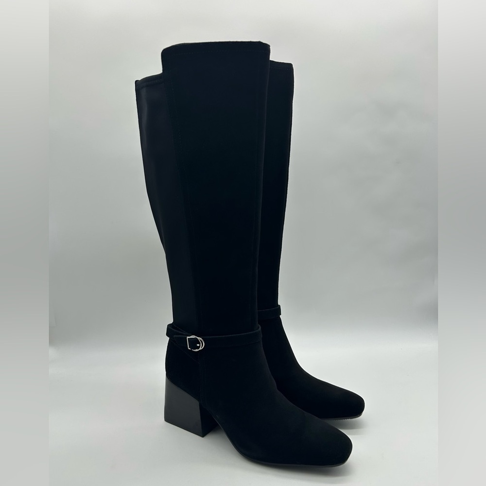 Blondo Twyla Waterproof Tall Boots Black Suede 7M Block Heel New With Box - Picture 4 of 12